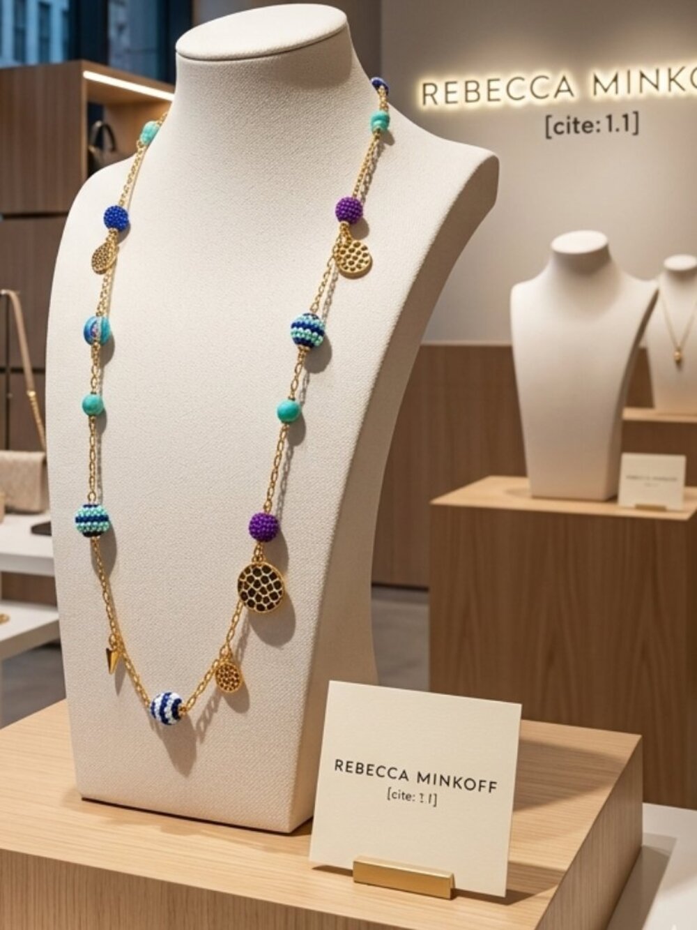 Rebecca Minkoff Blair Beaded Ball Stations Necklace (Blue Multi/Gold)